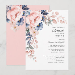 Blommigt Möhippa Brunch Watercolor Rosa Blåa blomm Inbjudningar