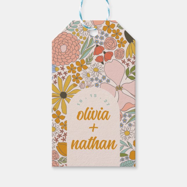 Blommigt Möhippa eller Bröllop Personlig Presentetikett (Framsidan)