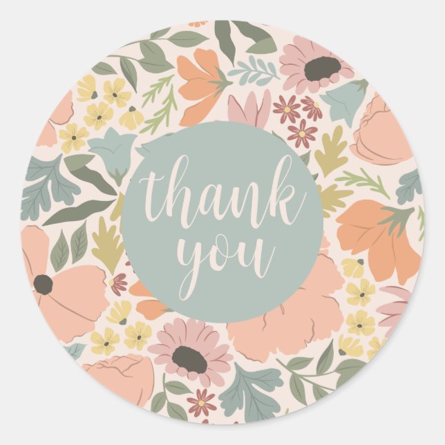 Blommigt Möhippa eller Bröllop Runt Klistermärke (Framsida)