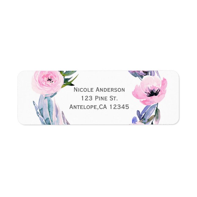 Blommigt Möhippa för vattenfärgsfärg Elegant Returadress Etikett (Framsidan)
