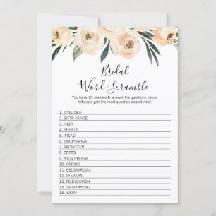 Blommigt Möhippa Ord Scramble Bride Shower Game Inbjudningar