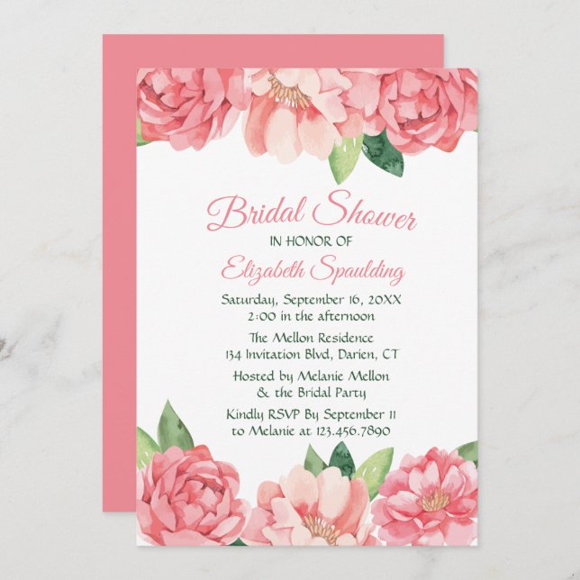 Blommigt Möhippa Rosa ros Peonies Flowers Inbjudningar (Fram/baksida)