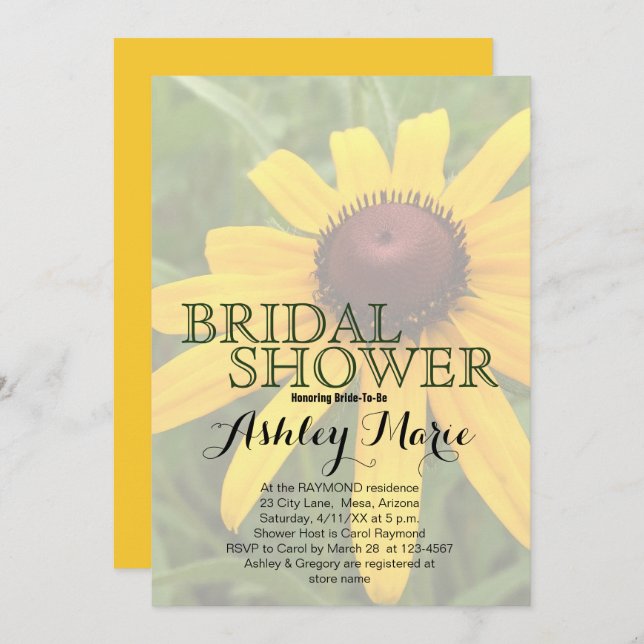 Blommigt Möhippa Single Rudbeckia Photo Anpassning Inbjudningar (Fram/baksida)