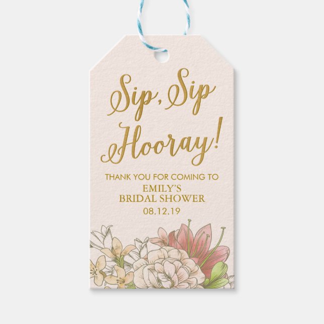 Blommigt Möhippa Sip Sip Hooray Vin Gift Märkre Presentetikett (Framsidan)