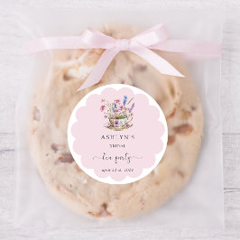 Blommigt Möhippa Tea Party Stickers Runt Klistermärke