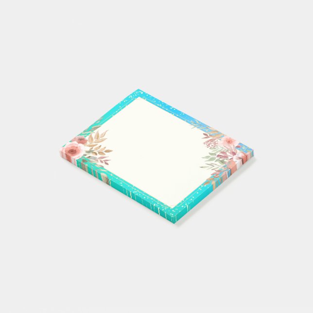 Blommigt Möhippa Teal Guld Confetti Polka Dot Post-it Block (Vinklad)