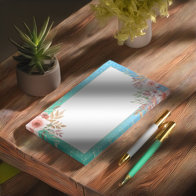 Blommigt Möhippa Teal Guld Confetti Polka Dot Post-it Block (Skapare uppladdad)