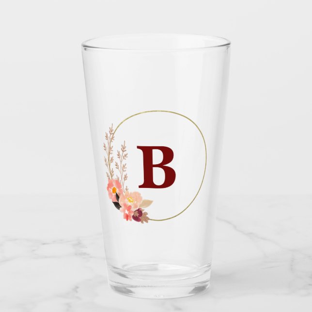 Blommigt Monogram 16 Oz. Glass Kopp (Framsida)
