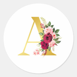 Blommigt Monogram "A" Round Sticker Runt Klistermärke