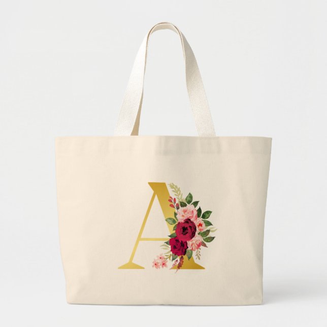 Blommigt Monogram "A" Tote Bag Jumbo Tygkasse (Framsidan)