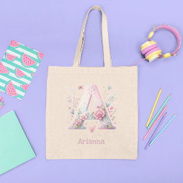Blommigt Monogram A Tote Bag Tygkasse