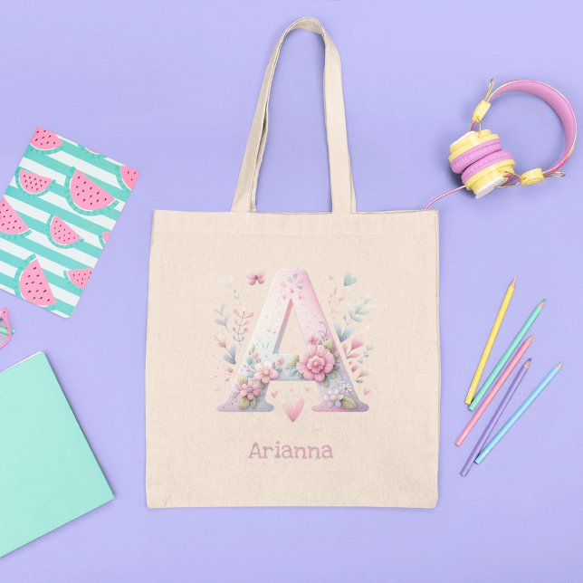 Blommigt Monogram A Tote Bag Tygkasse (Skapare uppladdad)