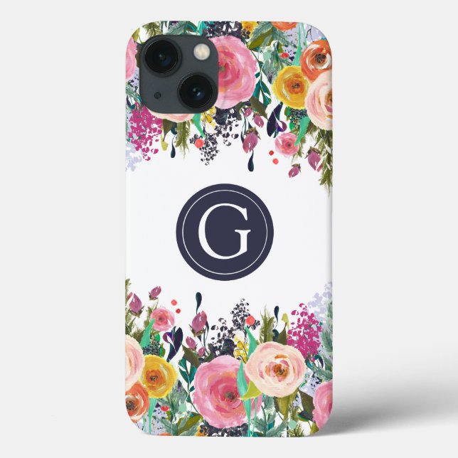 Blommigt Monogram Apple iphone case (Baksida)