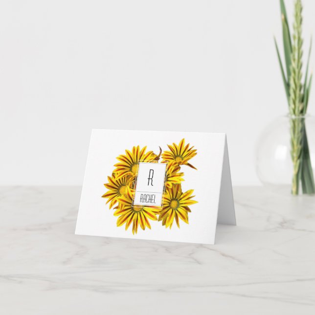 Blommigt Monogram Blank Note Card Gazania Flowers Anteckningskort (Framsida)