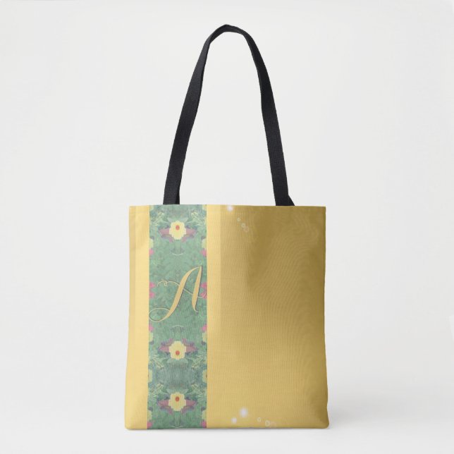 Blommigt Monogram Brass-färg Tote Tygkasse (Framsida)