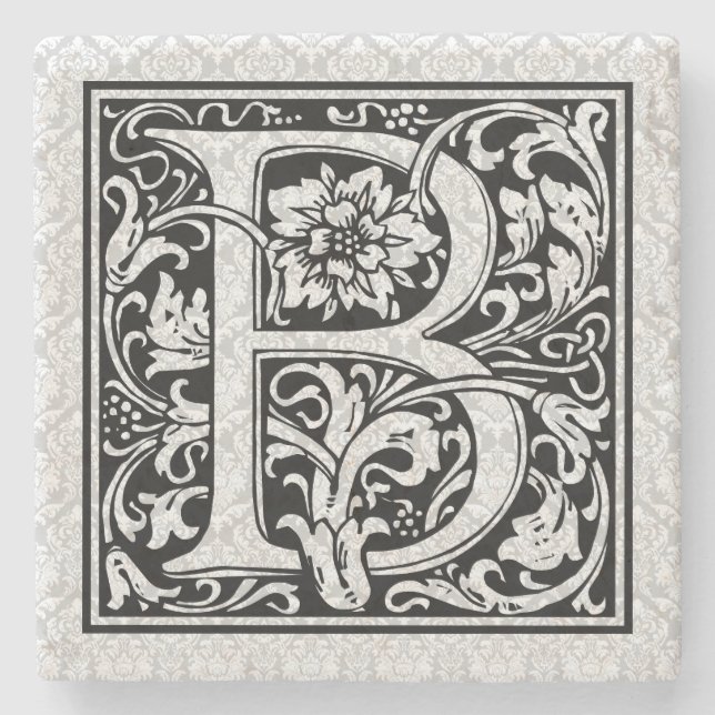 Blommigt Monogram Brev B Black Vintage Text Stenunderlägg (Framsidan)