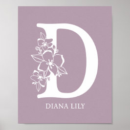 Blommigt Monogram Brev D Namn Nursery Modern Poster