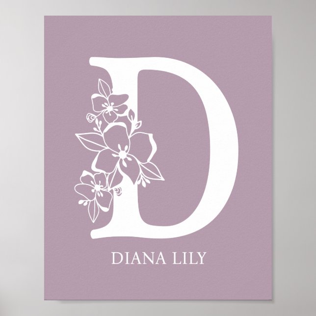 Blommigt Monogram Brev D Namn Nursery Modern Poster (Framsidan)