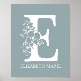 Blommigt Monogram Brev E Namn Nursery Modern Poster