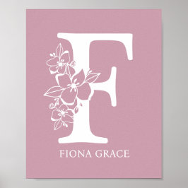 Blommigt Monogram Brev F Namn Nursery Modern Poster