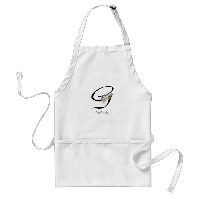 Blommigt Monogram brev G Pension Apron Förkläde (Framsidan)