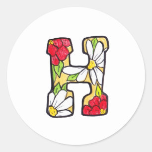 Blommigt Monogram Brev ’H’ Runt Klistermärke