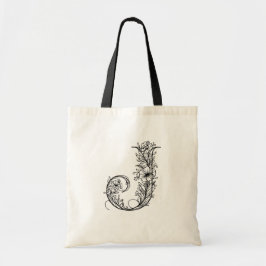 Blommigt Monogram Brev J Reusable Canvas Tygkasse