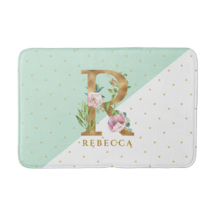 Blommigt monogram brev R för REBECCA Badrumsmatta