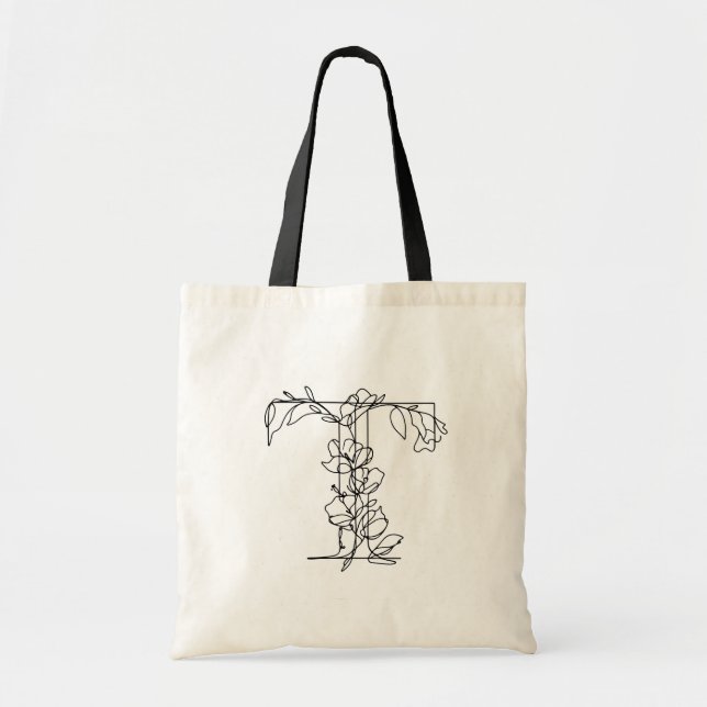 Blommigt Monogram Brev T Canvas Tote Bag Tygkasse (Framsidan)