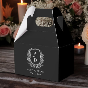 Blommigt Monogram Bröllop Black Vapensköld Modern Presentaskar