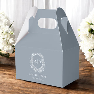 Blommigt Monogram Bröllop Dusty Blue Vapensköld Mo Presentaskar