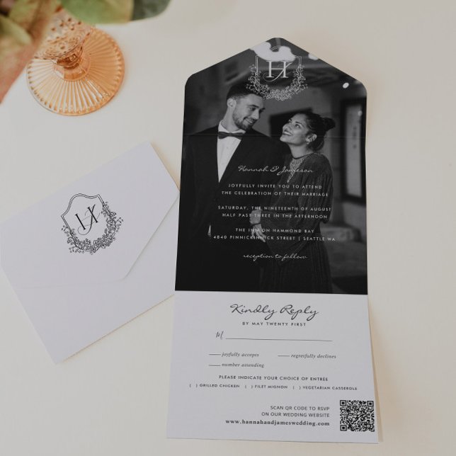 Blommigt Monogram Bröllop Photo QR-kod (Skapare uppladdad)