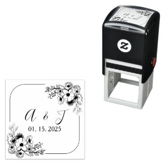 Blommigt Monogram Bröllop Self-Inking Frimärke Självfärgande Stämpel