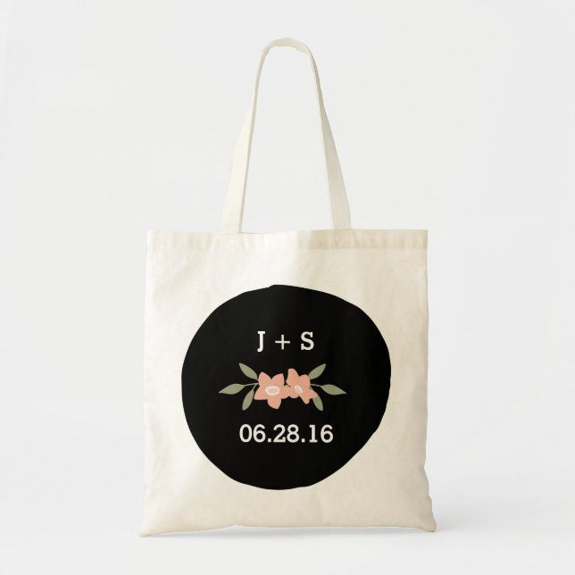Blommigt Monogram Bröllop Tote Tygkasse (Framsidan)