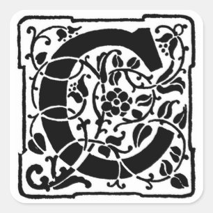 Blommigt Monogram "C" - Anmärkning Fyrkantigt Klistermärke