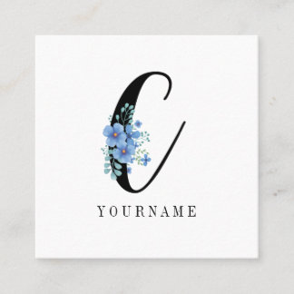 Blommigt Monogram C Blue Flower Burst Fyrkantigt Visitkort