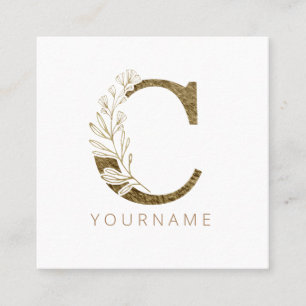 Blommigt Monogram C Elegant Guld Foliage Fyrkantigt Visitkort