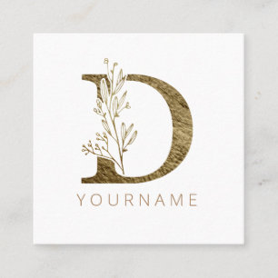 Blommigt Monogram D Elegant Guld Foliage Fyrkantigt Visitkort