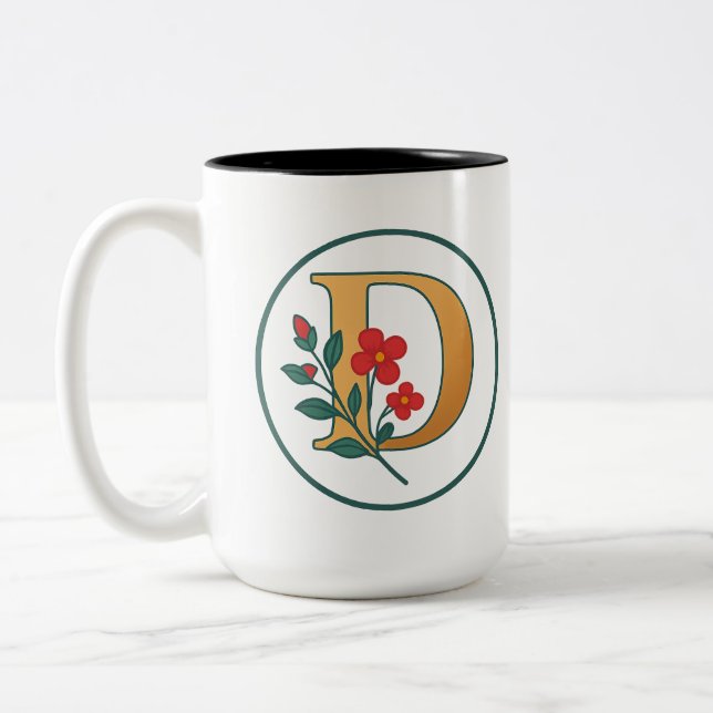 Blommigt Monogram "D"-kaffe Mugg - Svartvit (Vänster)