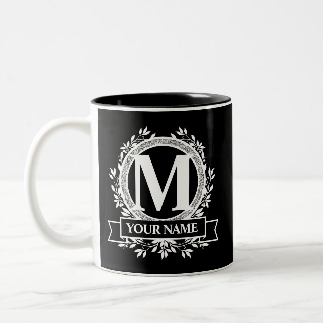 Blommigt Monogram design för två tonkaffe Mugg (Vänster)