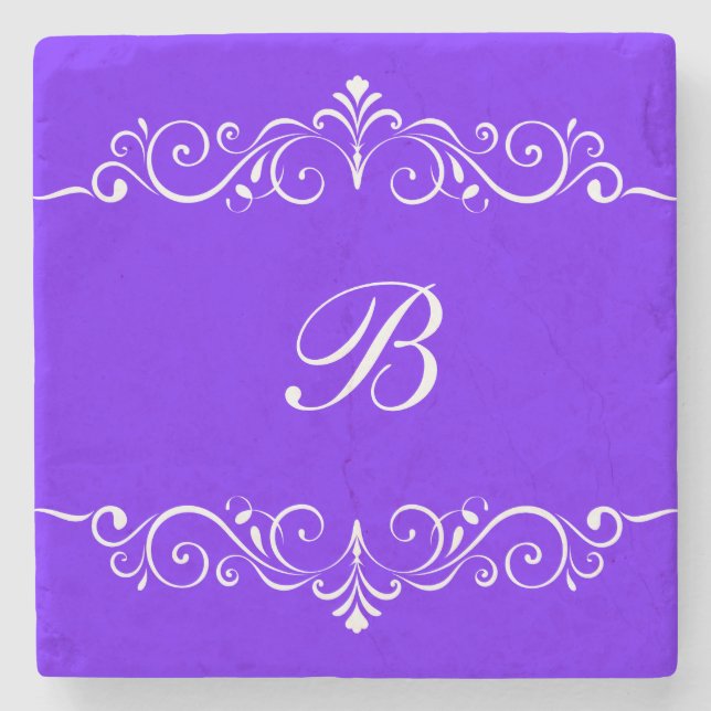 Blommigt Monogram Drink Coasters Underlägg Sten (Framsidan)