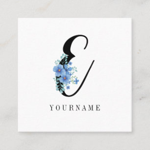 Blommigt Monogram E Blue Flower Burst Fyrkantigt Visitkort