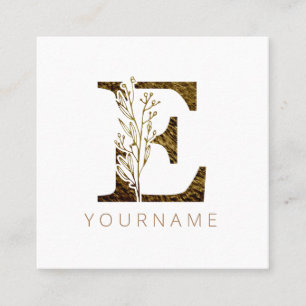 Blommigt Monogram E Elegant Guld Foliage Fyrkantigt Visitkort