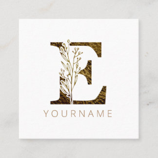 Blommigt Monogram E Elegant Guld Foliage Fyrkantigt Visitkort