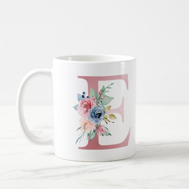 Blommigt Monogram E Mugg (Vänster)