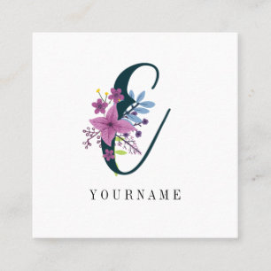 Blommigt Monogram E Wildblomma Burst Fyrkantigt Visitkort