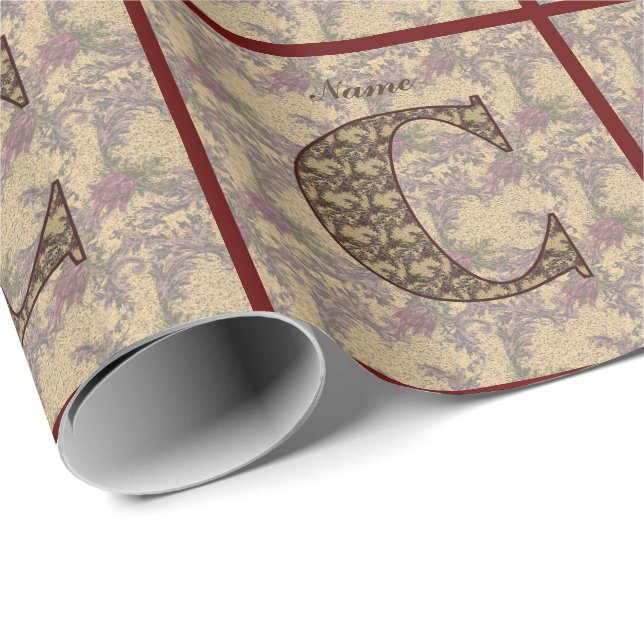 Blommigt Monogram Elegant C ditt namn Presentpapper (Rullad Hörn)