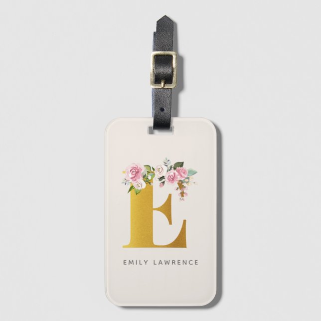 Blommigt Monogram Elegant Personlig Bagagebricka (Framsida vertikal)