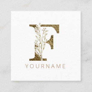 Blommigt Monogram F Elegant Guld Foliage Fyrkantigt Visitkort