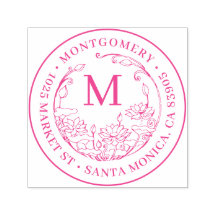 Blommigt Monogram Family Namn & Round Returadress